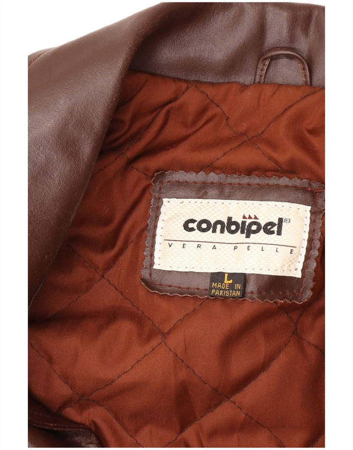 Giacca blazer in pelle da uomo a 3 bottoni Conbipel UK 40 grande in pelle marrone