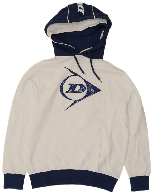 Felpa con cappuccio grafica da uomo Dunlop XL in cotone color block bianco