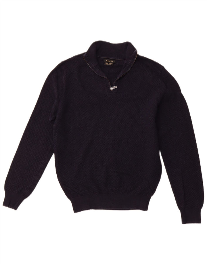 MASSIMO DUTTI Maglione da donna con collo con zip UK 12 Cotone medio blu navy