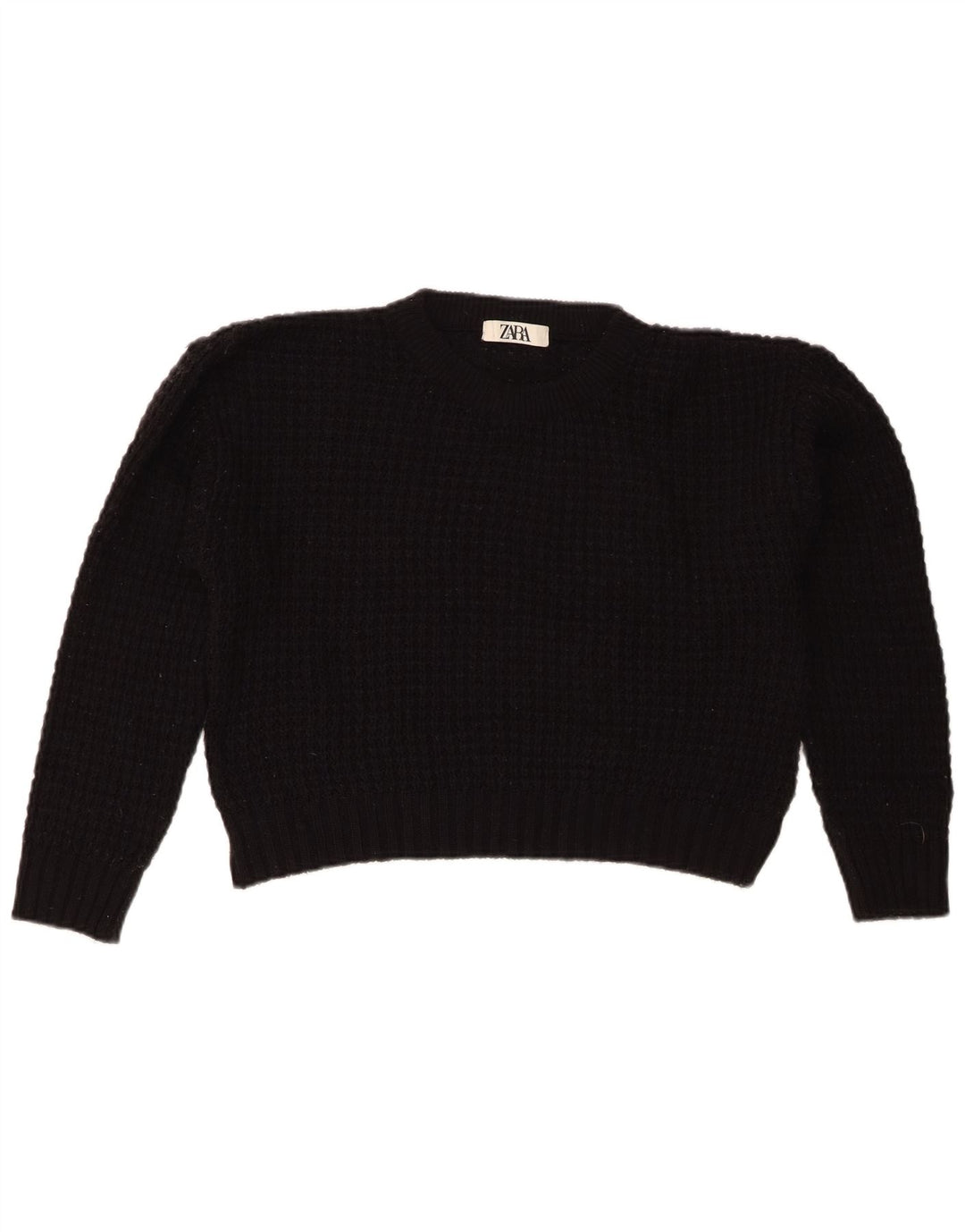 Maglione corto girocollo da donna Zara UK 14 medio nero