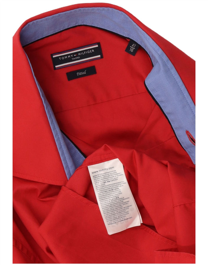 Camicia aderente su misura da uomo Tommy Hilfiger taglia 16 41 grande cotone rosso