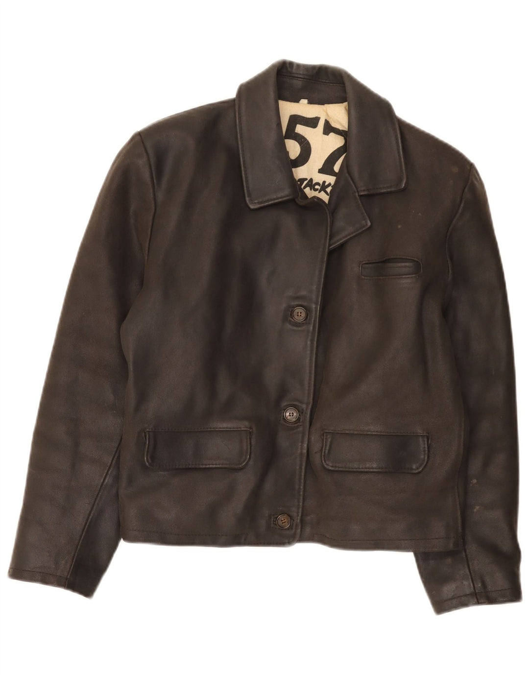 Giacca leggendaria 1957 Giacca in pelle da donna UK 16 Grande Marrone