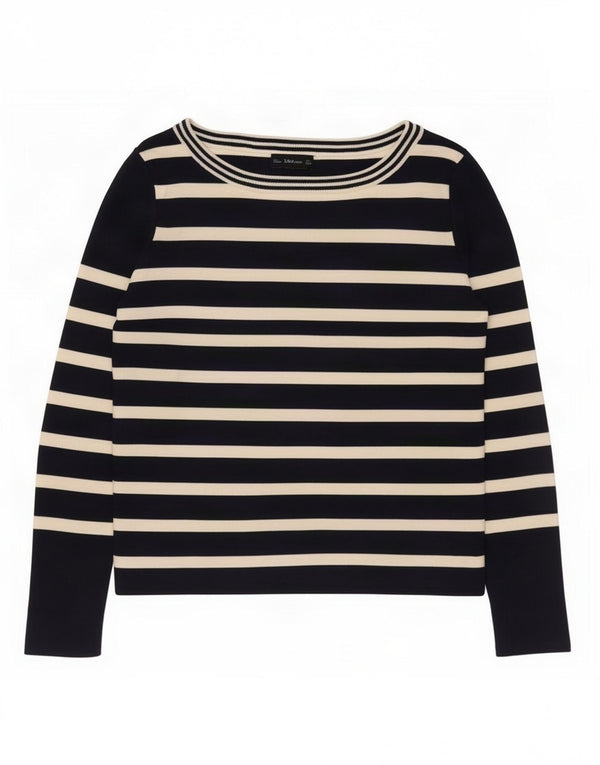 Top Zara da donna a maniche lunghe UK 14 Large a righe blu navy