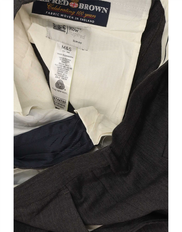 Pantaloni da abito slim fit Marks & Spencer da uomo W34 L31 in lana grigia