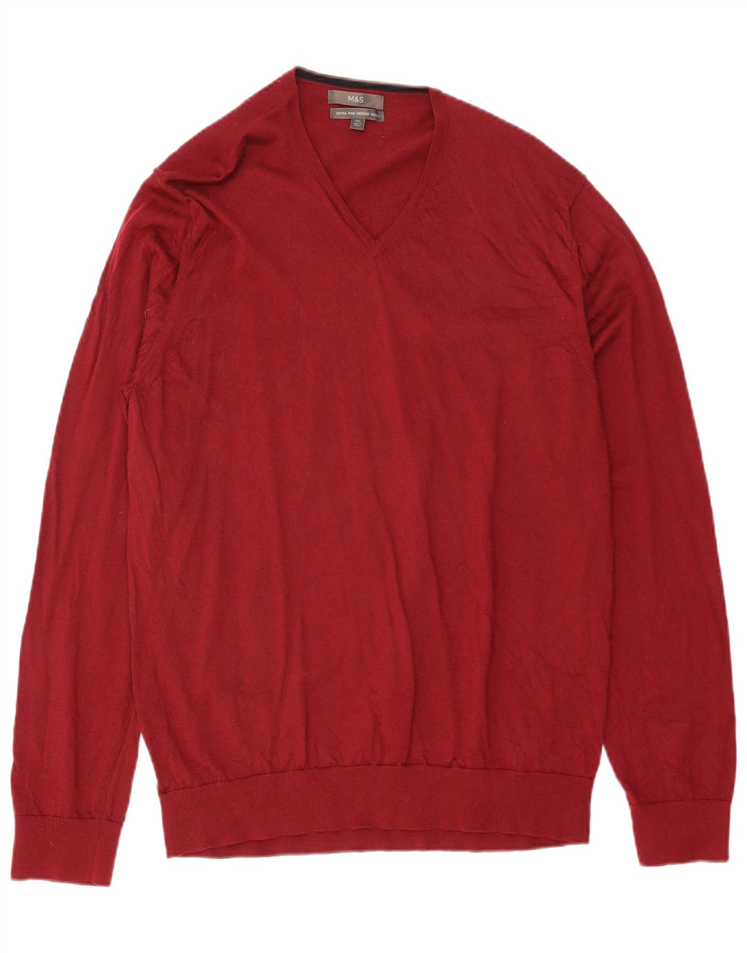 MARKS & SPENCER Maglione da uomo con scollo a V 2XL Lana merino rossa