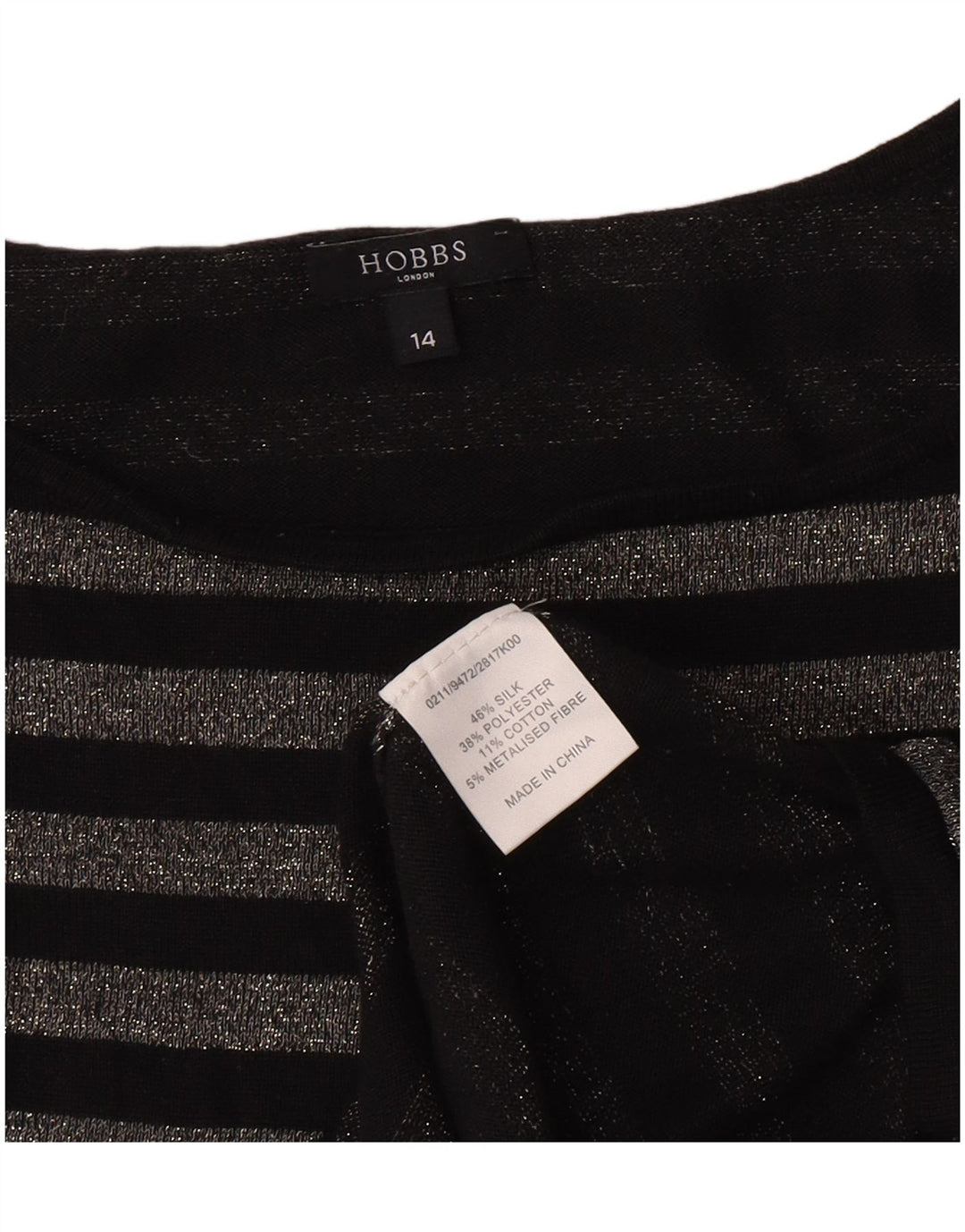 Top da donna a maniche lunghe Hobbs UK 14 seta a righe nere medie