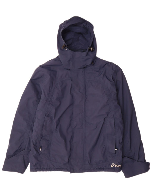 Giacca a vento con cappuccio da uomo Asics UK 38 media blu navy in poliammide
