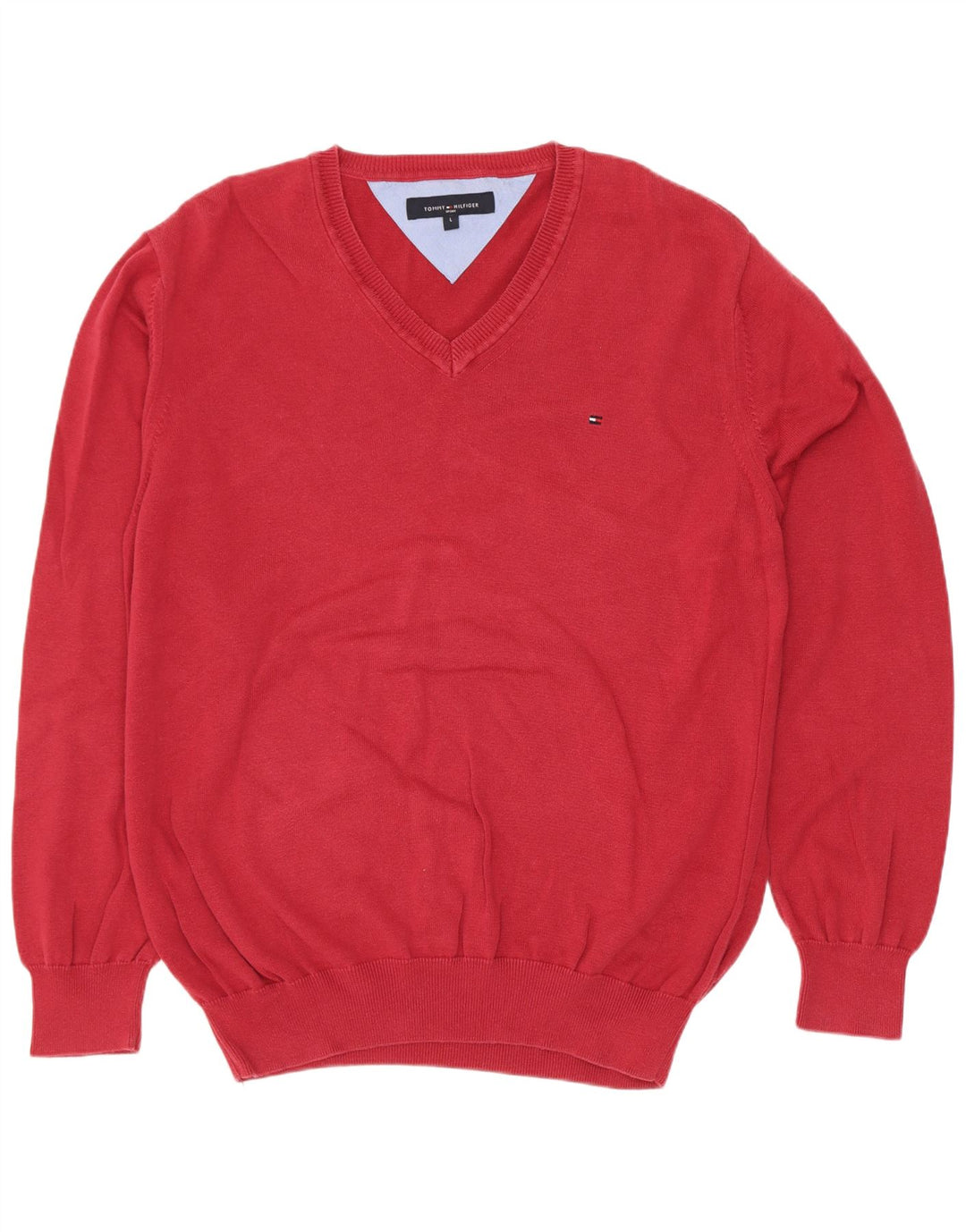 Maglione maglione con scollo a V da uomo Tommy Hilfiger grande cotone rosso