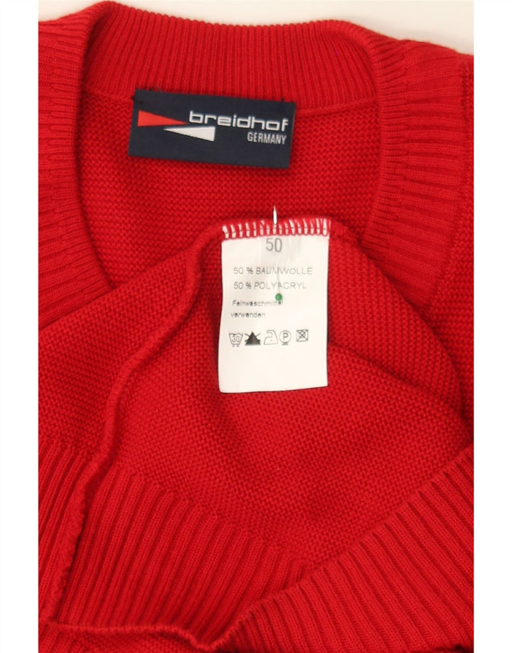 BREIDHOF Mens V-Neck Jumper Sweater EU 50 Medium Red Polyacrylic Vintage Breidhof and Second-Hand Breidhof from Messina Hembry 