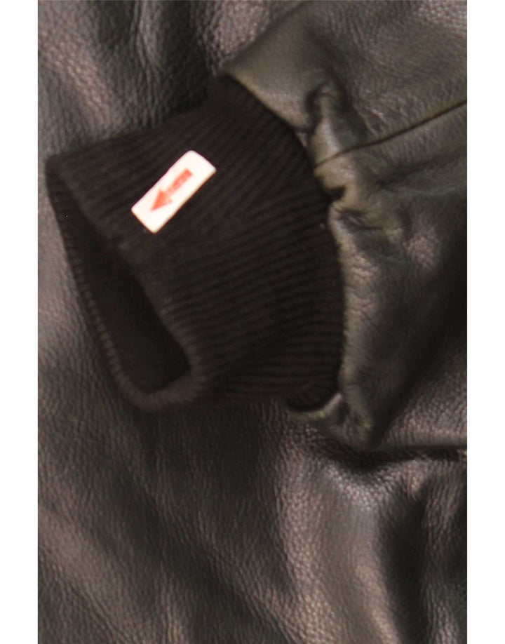 Giacca in pelle militare vintage da uomo UK 42 XL nera