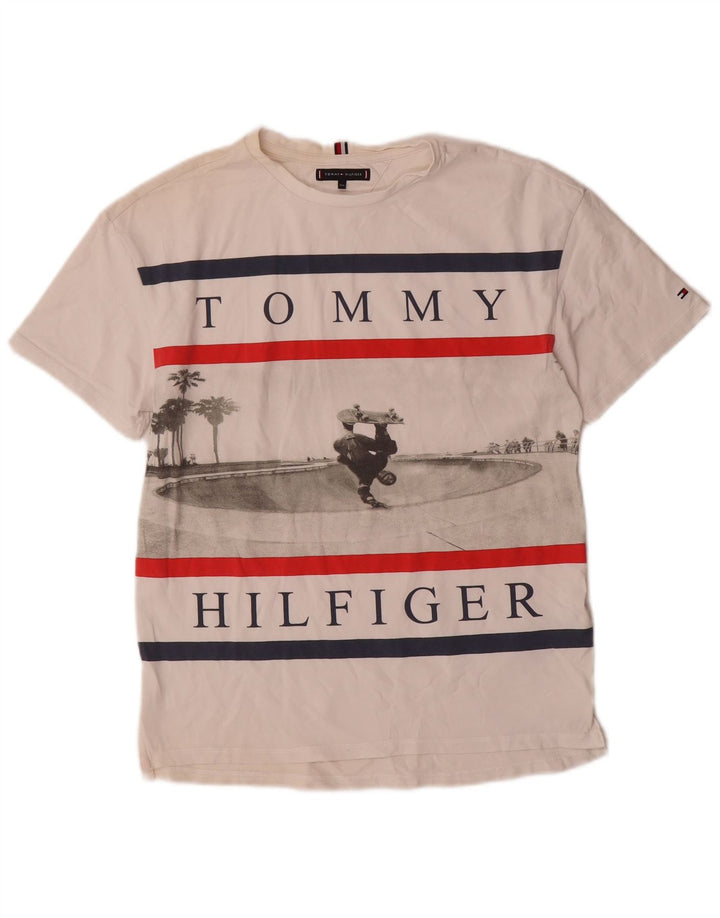 T-shirt grafica per ragazzi Tommy Hilfiger Top 13-14 anni in cotone bianco sporco