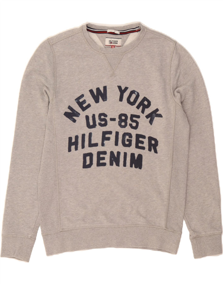 TOMMY HILFIGER Mens Graphic Sweatshirt Jumper Medium Grey Cotton Vintage Tommy Hilfiger and Second-Hand Tommy Hilfiger from Messina Hembry 