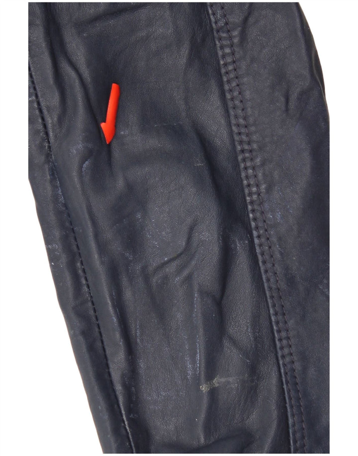Giacca in pelle con cappuccio da donna Superdry UK 14 pelle blu navy media
