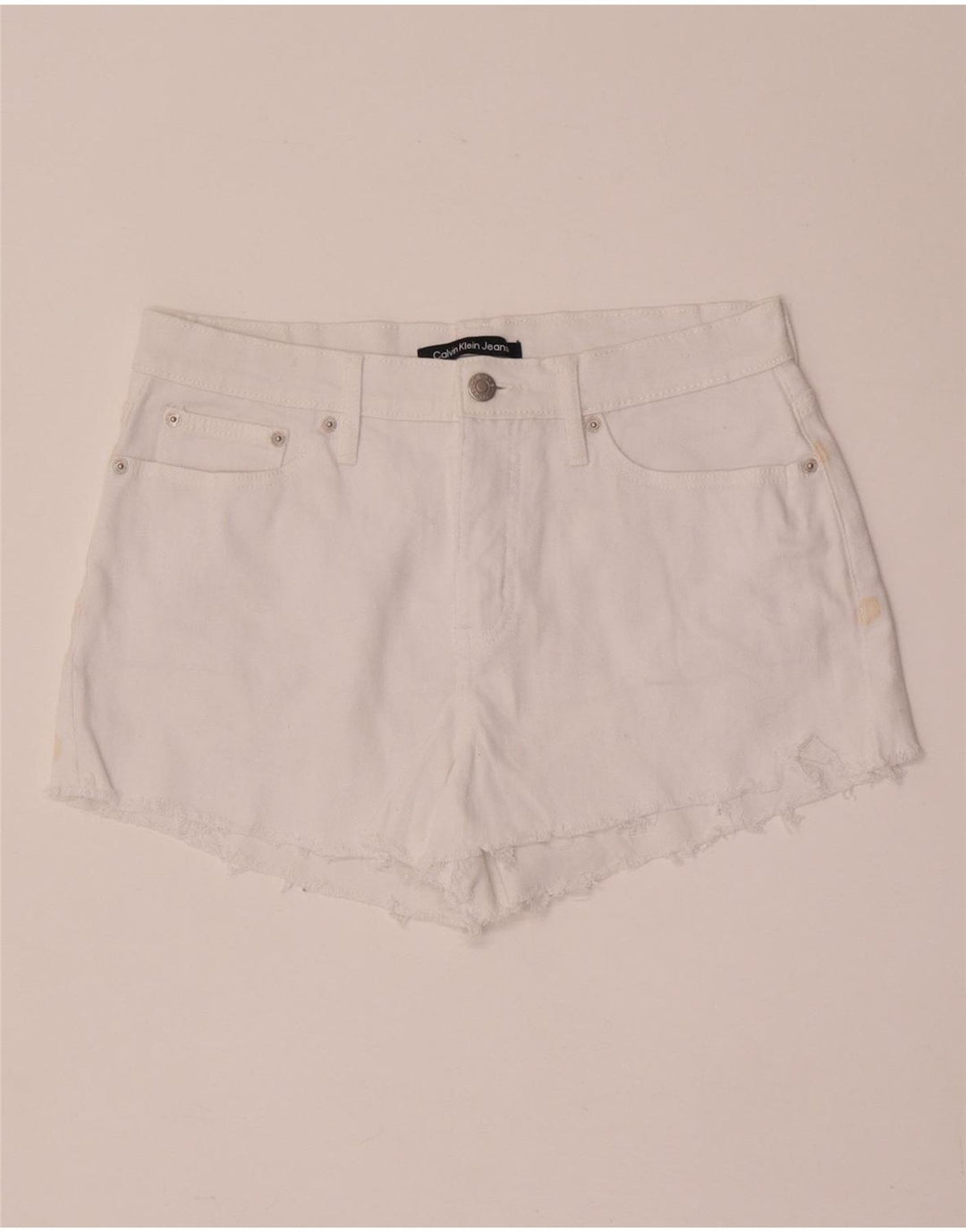 Pantaloncini di jeans da donna Calvin Klein W28 cotone bianco medio