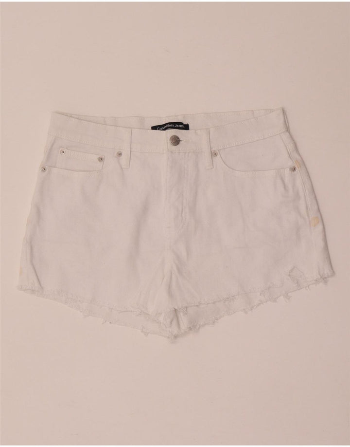 Pantaloncini di jeans da donna Calvin Klein W28 cotone bianco medio
