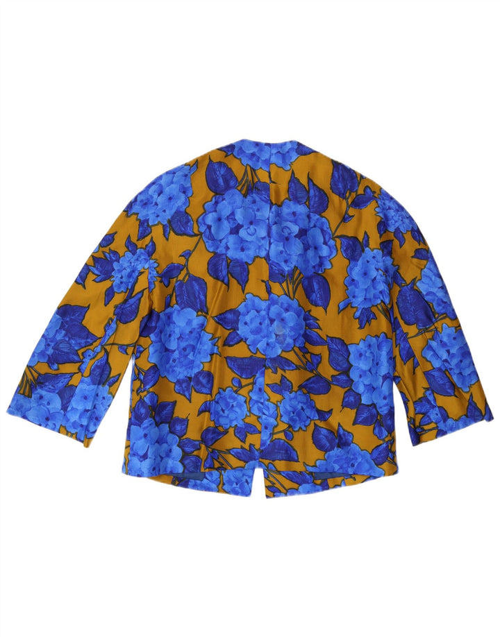 VINTAGE Womens 3/4 Sleeve Blazer Jacket UK 14 Medium Multicoloured Floral