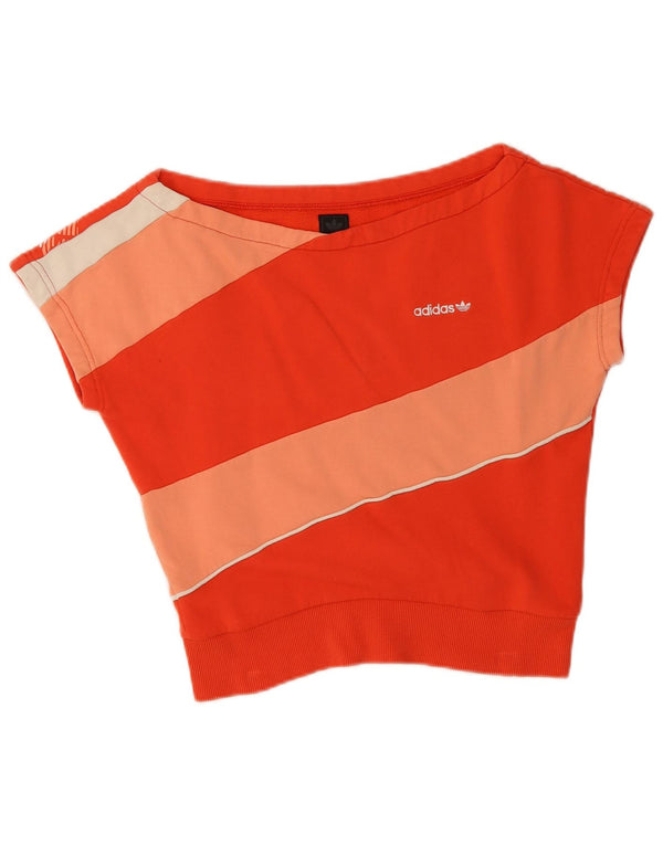 Adidas T-shirt grafica corta da donna Top UK 12 Medium Orange Colourblock