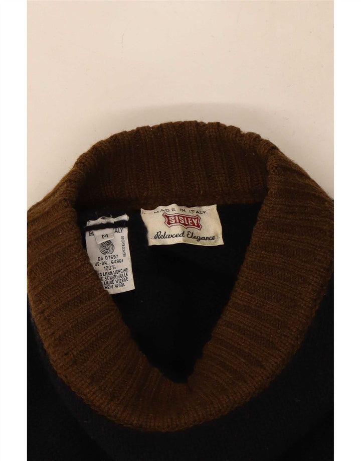 Maglione da uomo Sisley con collo alto e lana Fair Isle nera media