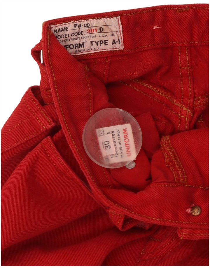 Jeans da donna a vita alta uniformi W30 L29 cotone rosso