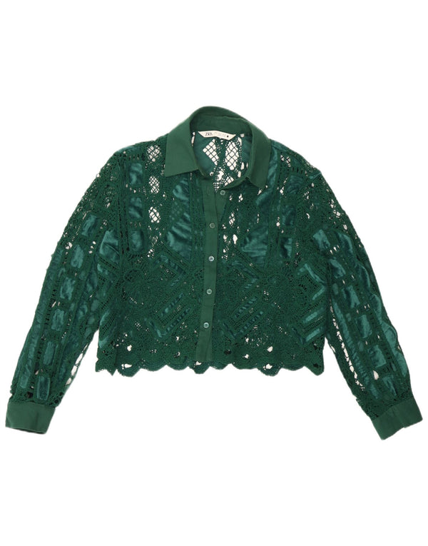 Camicetta corta all'uncinetto da donna Zara UK 10 piccola verde