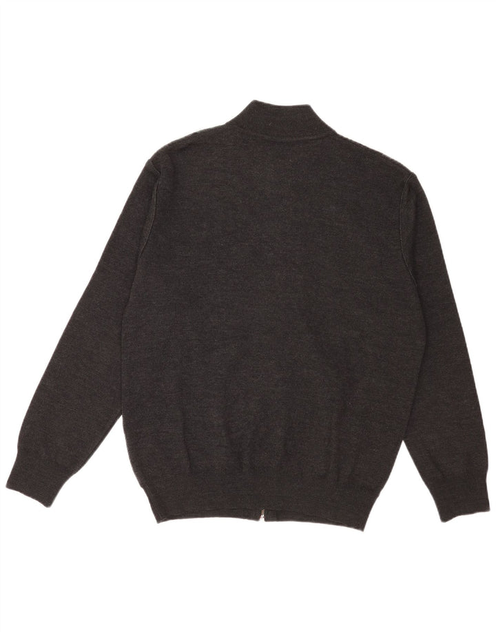 Maglione cardigan da uomo vintage grande lana geometrica grigia