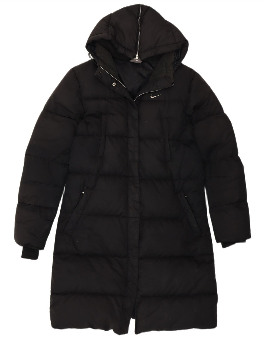Cappotto imbottito lungo con cappuccio Nike da donna UK 8/10 piccolo nero