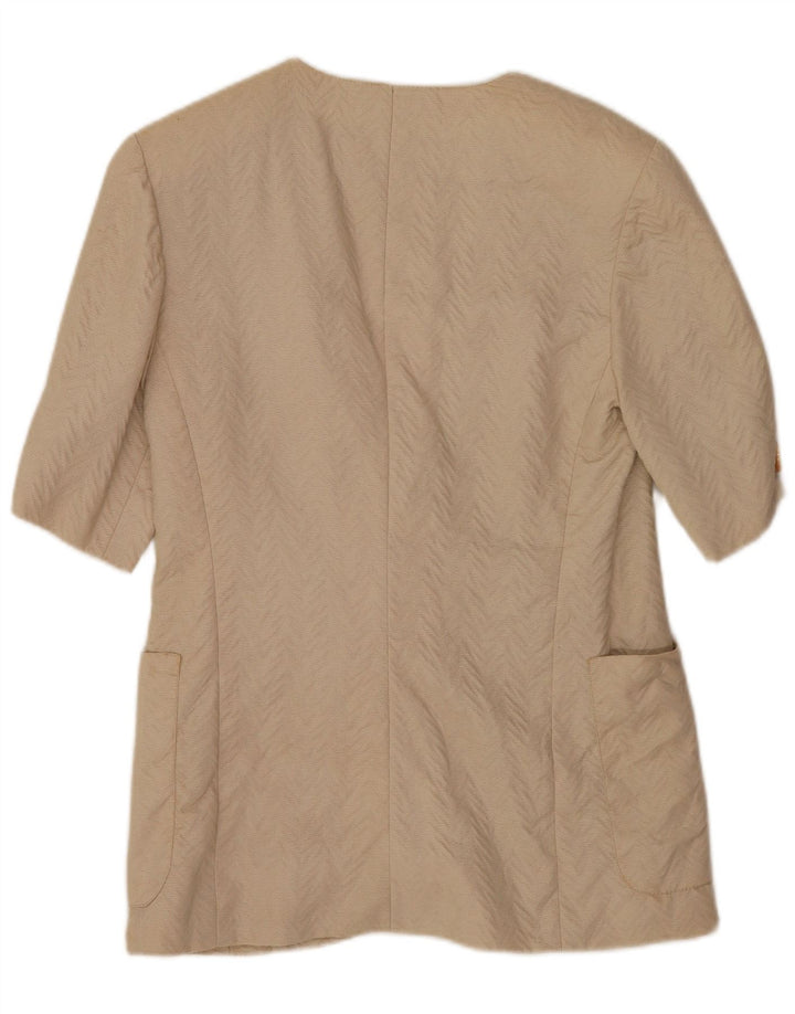 Giacca blazer vintage da donna a maniche corte UK 12 beige medio