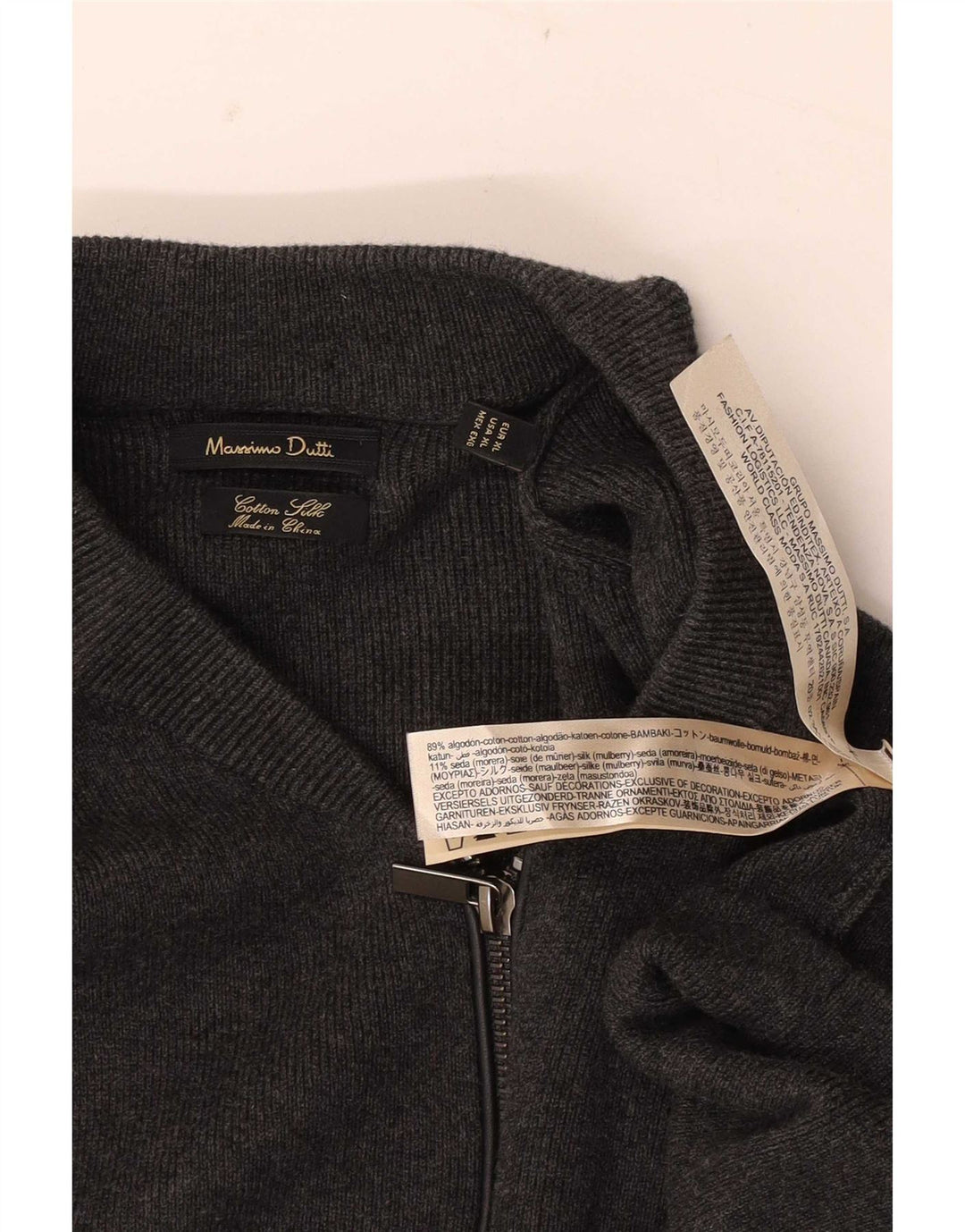 Maglione cardigan con zip intera da uomo Massimo Dutti XL in cotone grigio