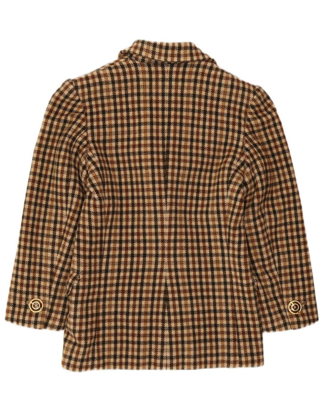 Giacca blazer da donna a 2 bottoni VINTAGE UK 8 piccoli quadri marroni
