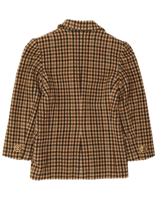 Giacca blazer da donna a 2 bottoni VINTAGE UK 8 piccoli quadri marroni