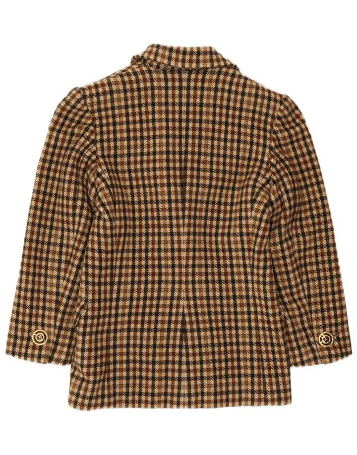 Giacca blazer da donna a 2 bottoni VINTAGE UK 8 piccoli quadri marroni