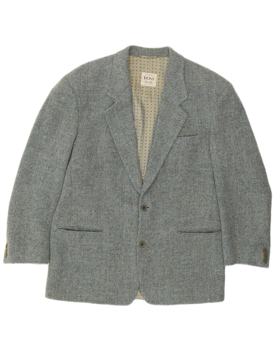 Giacca blazer da uomo a 2 bottoni HUGO BOSS IT 52 XL blu a spina di pesce in lana vergine