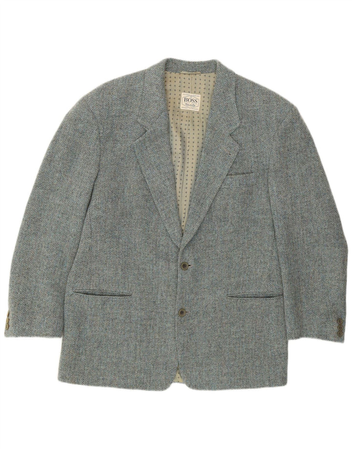 Giacca blazer da uomo a 2 bottoni HUGO BOSS IT 52 XL blu a spina di pesce in lana vergine