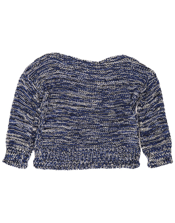Maglione corto con scollo a barca da donna Zara UK 16 grandi righe blu navy
