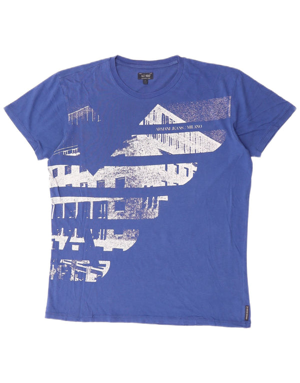 ARMANI JEANS T-shirt grafica da uomo Top grande in cotone blu
