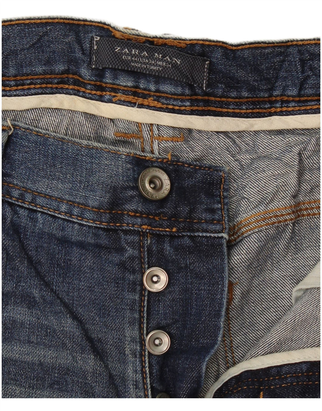 Jeans dritti invecchiati da uomo Zara EU 44 Large W34 L29 Blu navy
