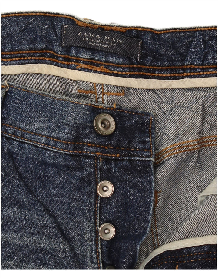 Jeans dritti invecchiati da uomo Zara EU 44 Large W34 L29 Blu navy