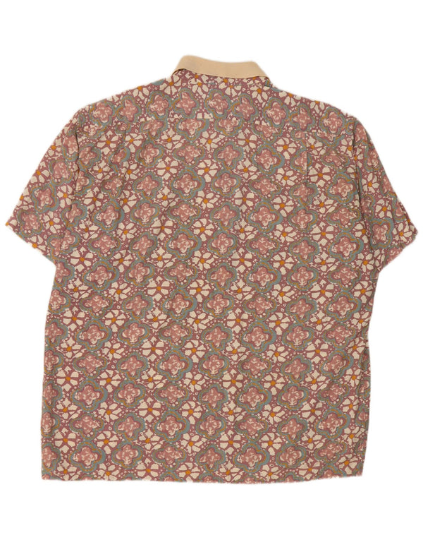 Camicia pullover vintage a maniche corte da uomo XL in viscosa floreale marrone
