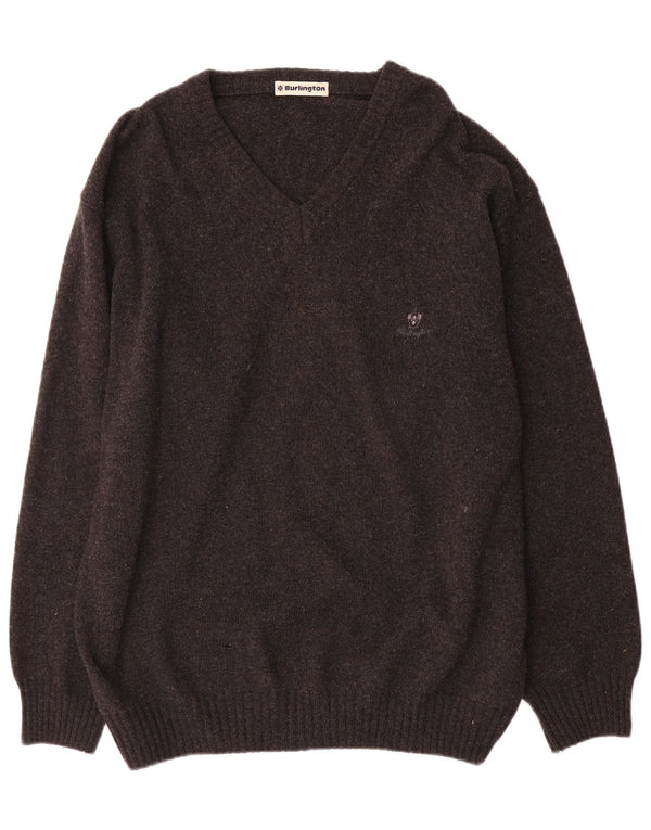Maglione Burlington da uomo con scollo a V IT 52 XL lana grigia