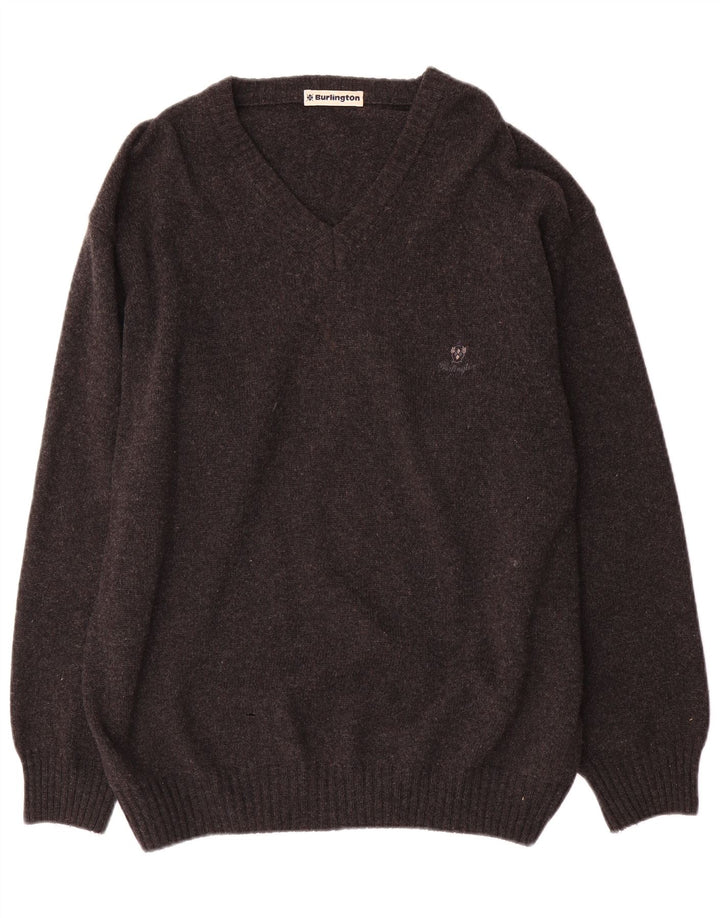 Maglione Burlington da uomo con scollo a V IT 52 XL lana grigia