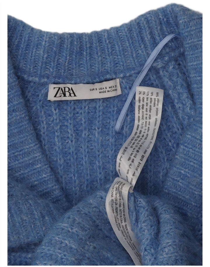 Maglione cardigan da donna Zara UK 10 piccolo poliestere screziato blu