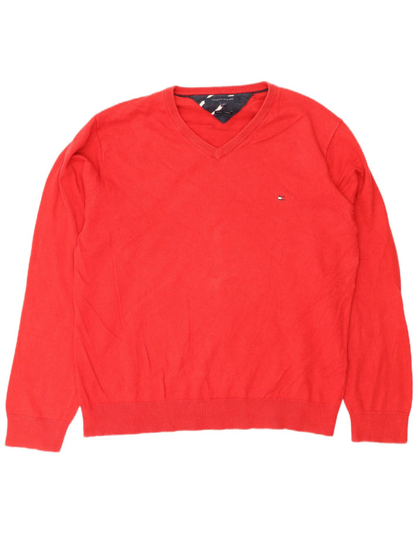 Maglione maglione con scollo a V da uomo Tommy Hilfiger XL rosso cotone