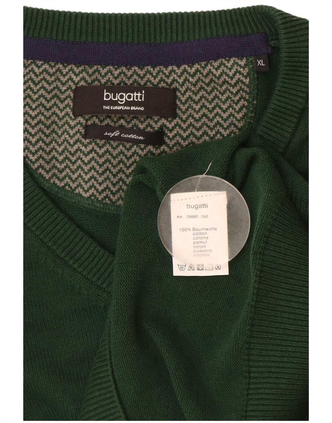 BUGATTI Maglione da uomo con scollo a V XL in cotone verde