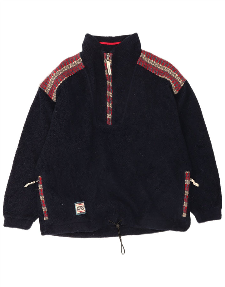 Maglione in pile da uomo con zip e collo Think Pink, grande, in poliestere geometrico blu navy