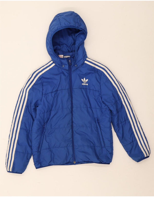 Adidas Boys Hooded Padded Jacket 10-11 Years Blue Polyester