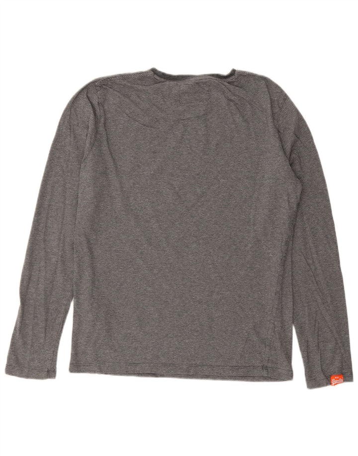 Top da uomo Superdry a maniche lunghe in cotone gessato grigio medio
