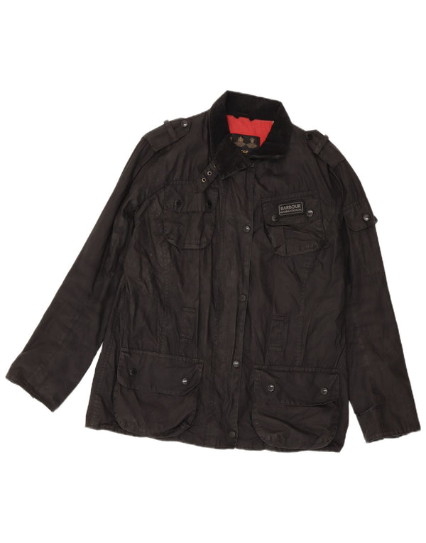 BARBOUR Womens Military Waxed Cotton Jacket UK 14 Large Black