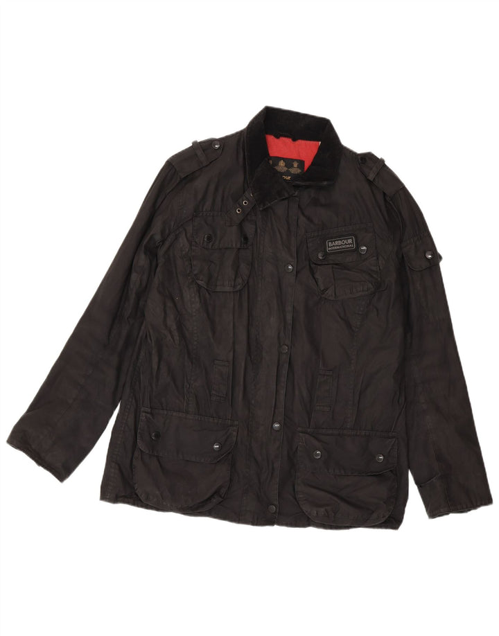 BARBOUR Womens Military Waxed Cotton Jacket UK 14 Large Black