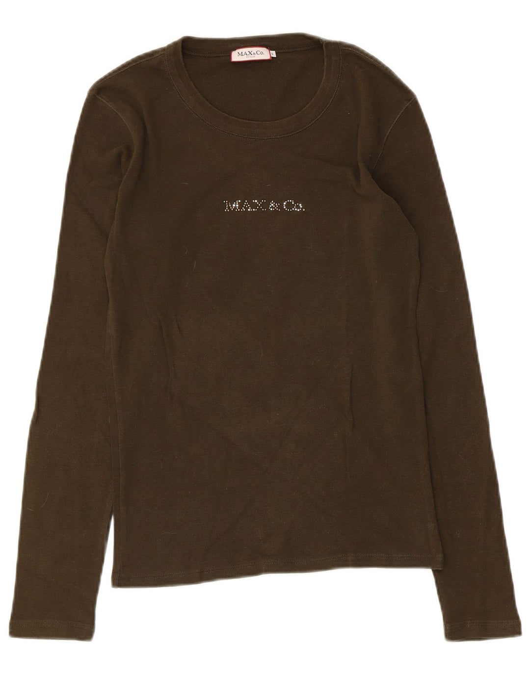 Max & Co. Top grafico da donna a maniche lunghe UK 8 piccolo cotone kaki