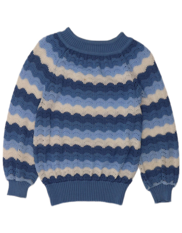 Maglione maglione vintage da donna con scollo a barca UK 12 a righe blu medio